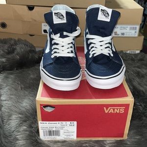 Vans SK8-Hi in Navy Blue and white size 10 in women 8.5 in mens worn once.